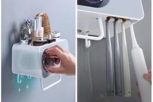 Kệ Nhả Kem Đánh Răng Tự Động ECOCO Kèm Cốc Treo Ngang