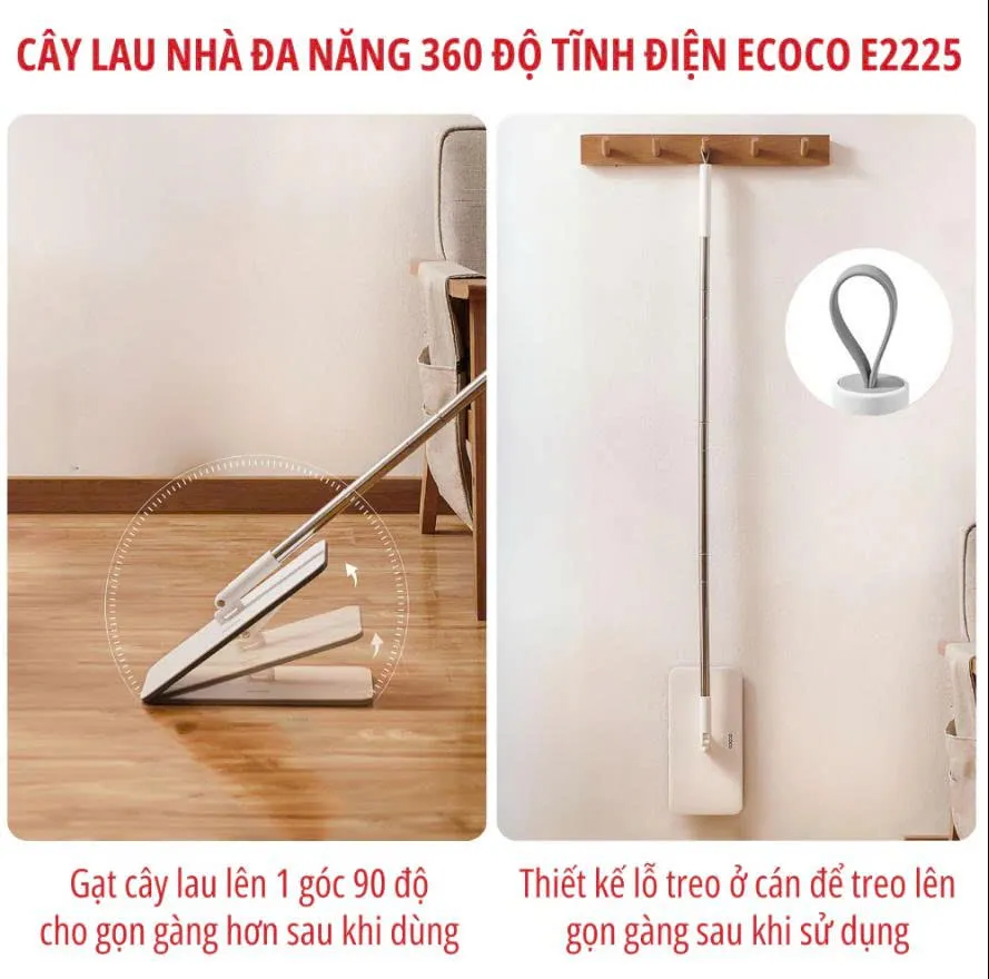 Cây Lau Nhà Xoay 360 Độ ECOCO E2225 | Lau Khô & Ướt, Kháng Khuẩn Hiệu Quả 5 Cây lau nhà Ecoco E2225 xoay 360°