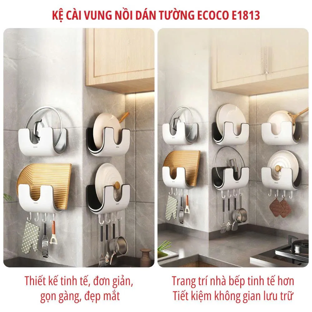 Giá Cài Nắp Vung Cài Thớt ECOCO E1813 | Kệ Để Nắp Nồi Dán Tường 7 Phụ kiện sắp xếp nhà bếp ECOCO