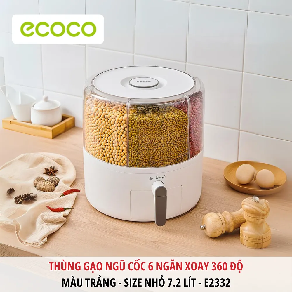 Thùng Đựng Hạt 6 Ngăn ECOCO E2332 - E2333 | Hộp Đựng Ngũ Cốc Chống Ẩm Thông Minh 4 Thùng đựng hạt thông minh